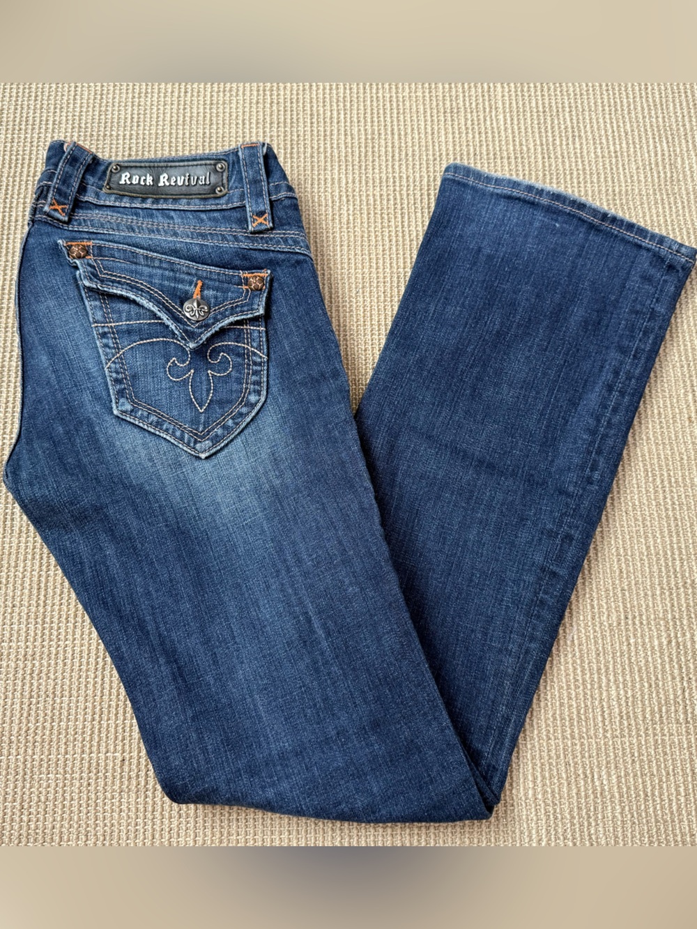Rock Revival Women’s Indigo Blue Straight Jeans with Embroidered Back Pocket